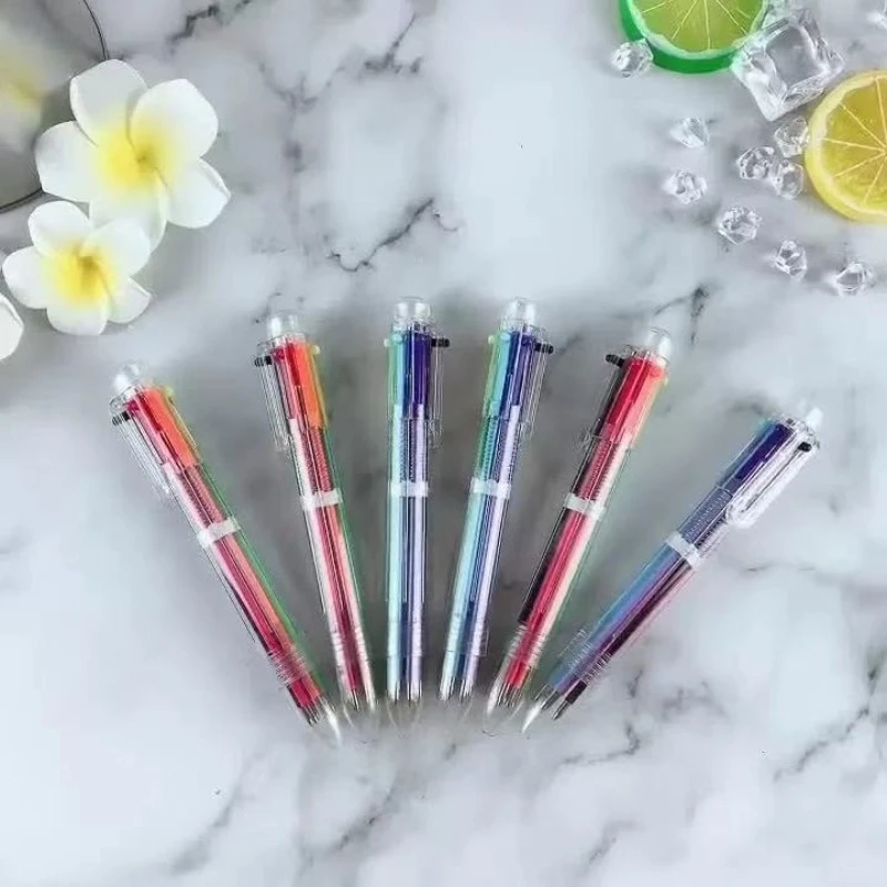Creative Transparent 6color Ballpoint Pen Cute Kawai Student Stationery Multi Color Office School Supplies Writing Supplies