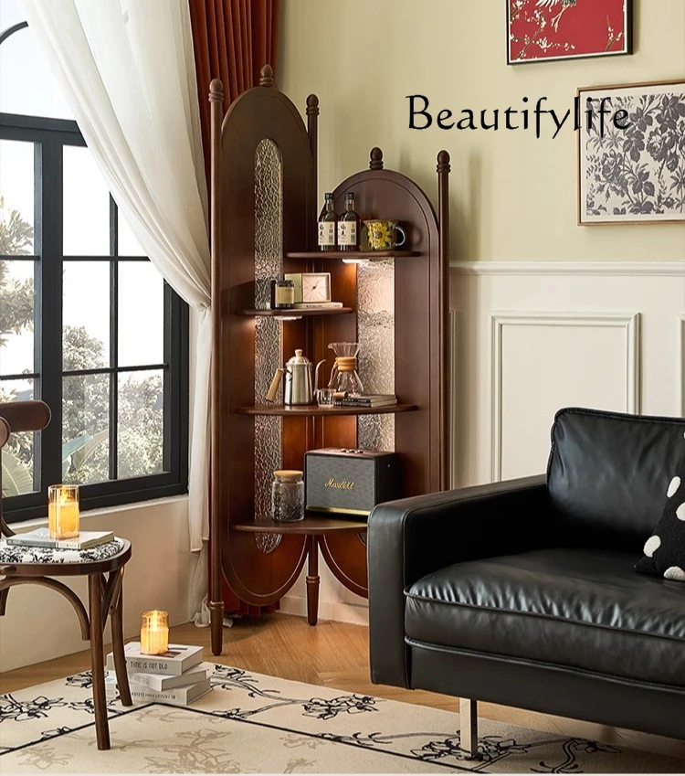 

Corner cabinet French retro corner rack antique wall corner solid wood edge cabinet American designer