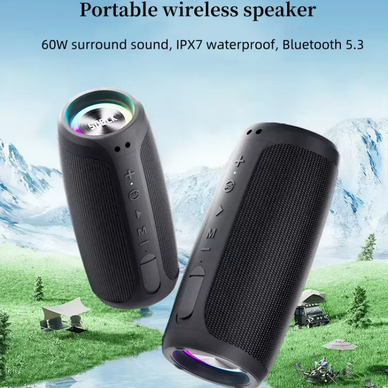 

SODLK T29 Portable Bluetooth Speaker 60W Outdoor Waterproof Subwoofer Column 3D Stereo Surround Music Center with RGB Light TWS