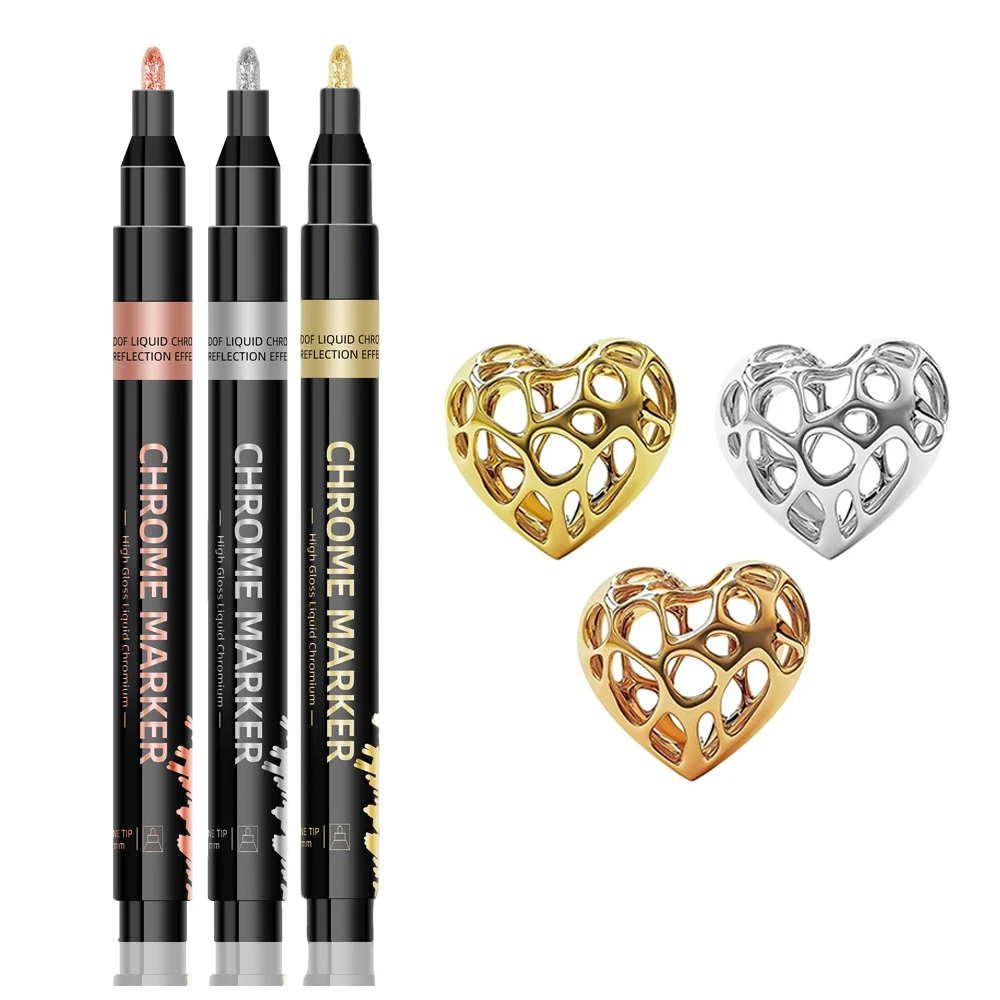 

3Pcs Chrome Paint Markers, Permanent Mirror Liquid Chrome Pens for Plastic, Metal, Model, Touch Up & Repair Kit