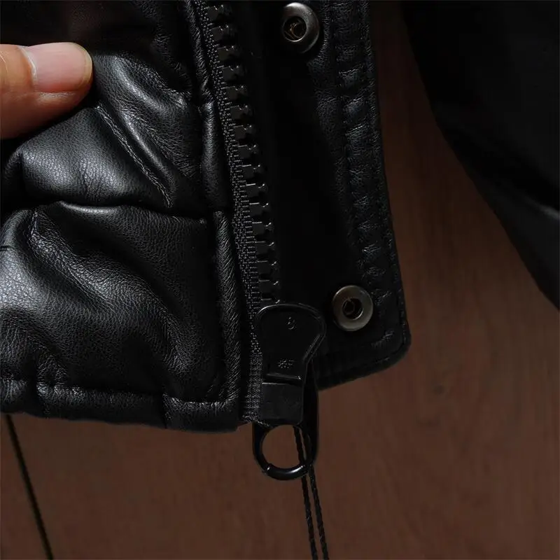 Winter Coats Men leather Parkas coat American high street PU imitation leather lapel cotton jacket autumn warm jacket men