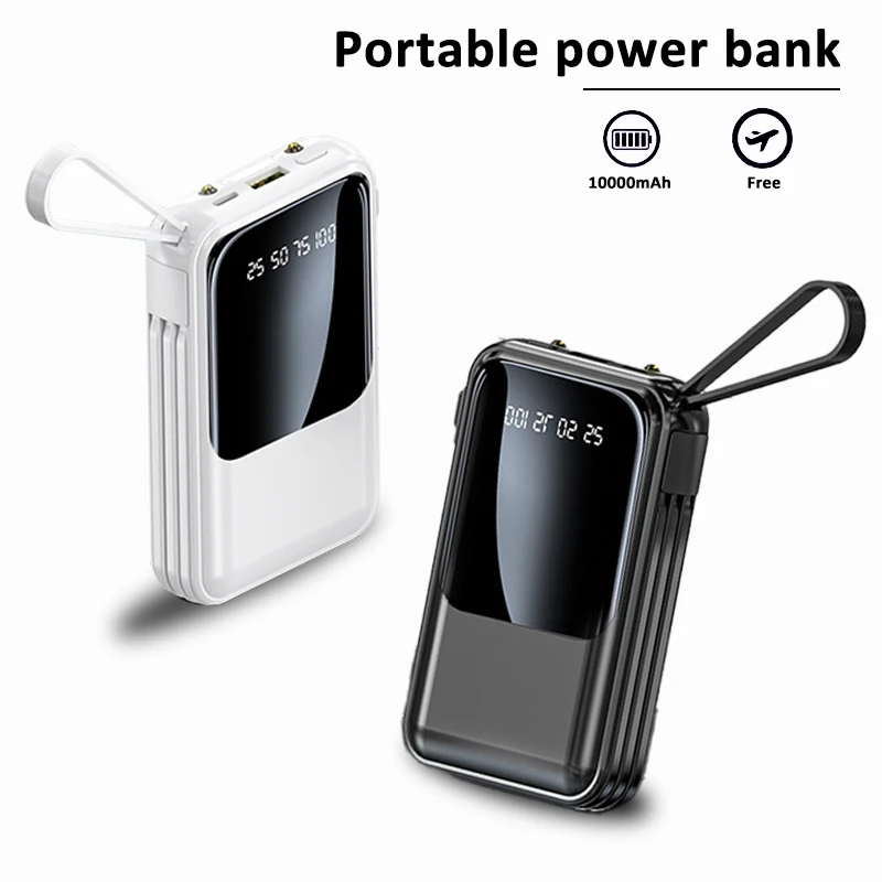20000mAh portable power bank built-in 4 charging cables LED light Type-C/USB port Applicable to iPhone/Android, etc Electronics