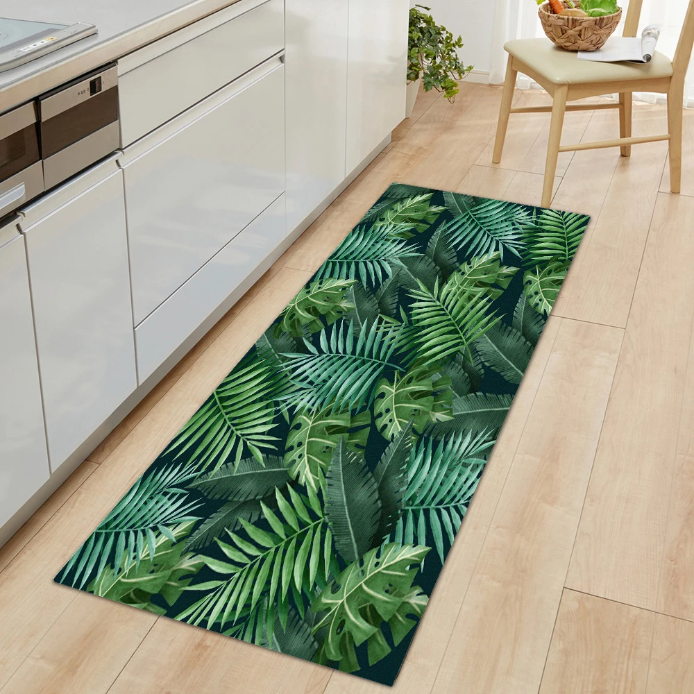 Plant Print Kitchen Rug Bedroom Entrance Doormat Anti-Slip Living Room Floor Decor Carpet Home Bath Hallway Foot Mat Custom Made