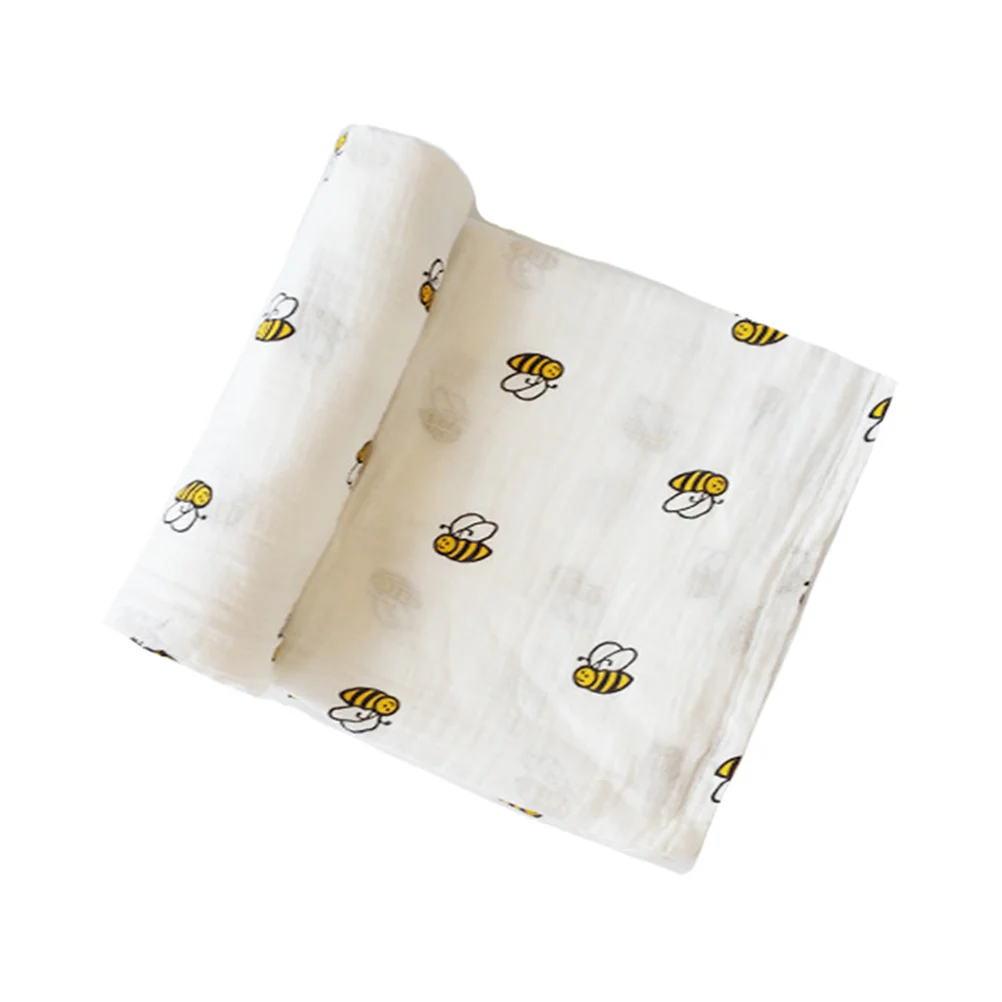Muslin Gauze Blanket Cotton Swaddle Baby Infant Bath Towel Elastic Breathable Little Bee Pattern Toddler