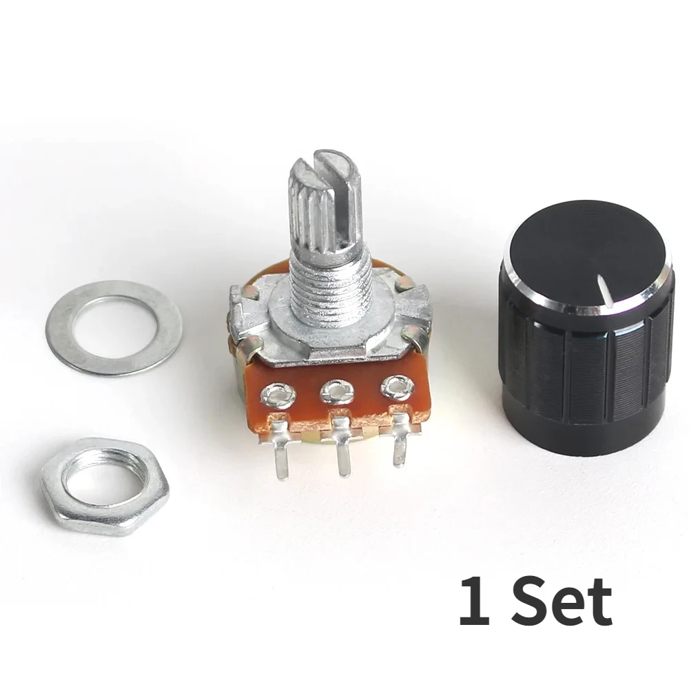 5Set WH148 15mm Linear Potentiometer 3pin 1K 2K 5K 10K 20K 50K 100K 250K 1M With Black Aluminum Alloy Knob Cap Potentiometer Kit