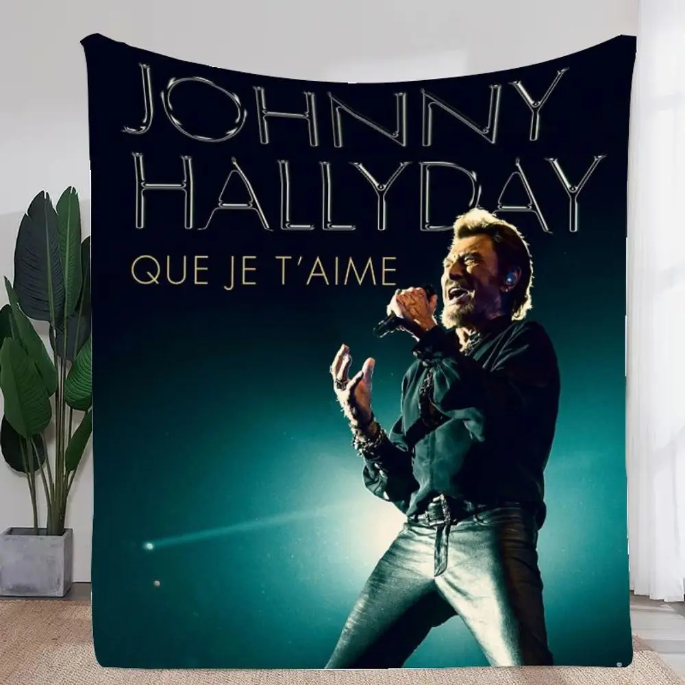 Cobertor de pôster de concerto de Johnny Hallyday – lance de lã aconchegante com arte de performance icônica, design de texto metálico com 'QUE JE T