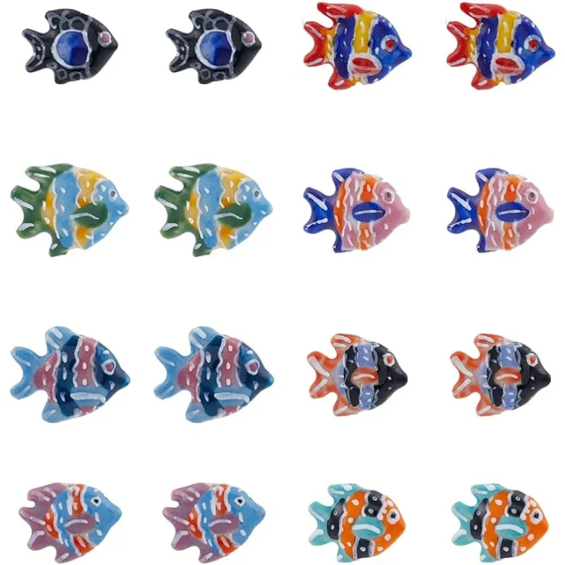 

8 Colors 16Pcs Fish Ceramic Beads Porcelain Fish Spacer Beads Ocean Animal Beads Hawaii Summer Loose Beads for Jewelry Mak