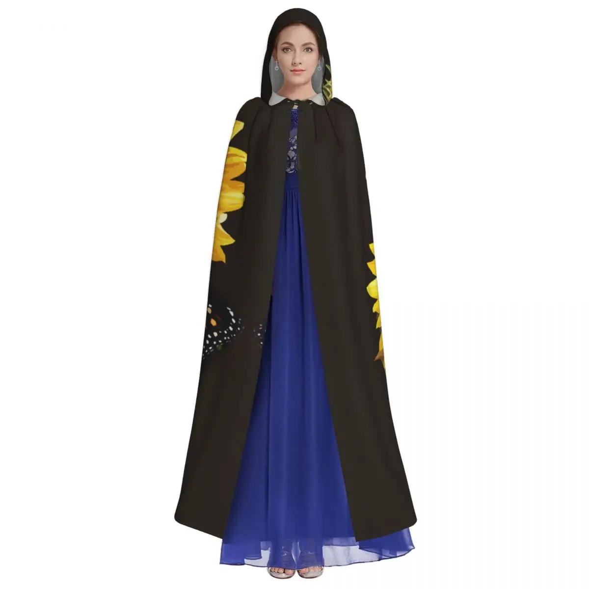 Unisex Adult Sunflower And Butterfly Photo Cloak with Hood Long Witch Costume Cosplay