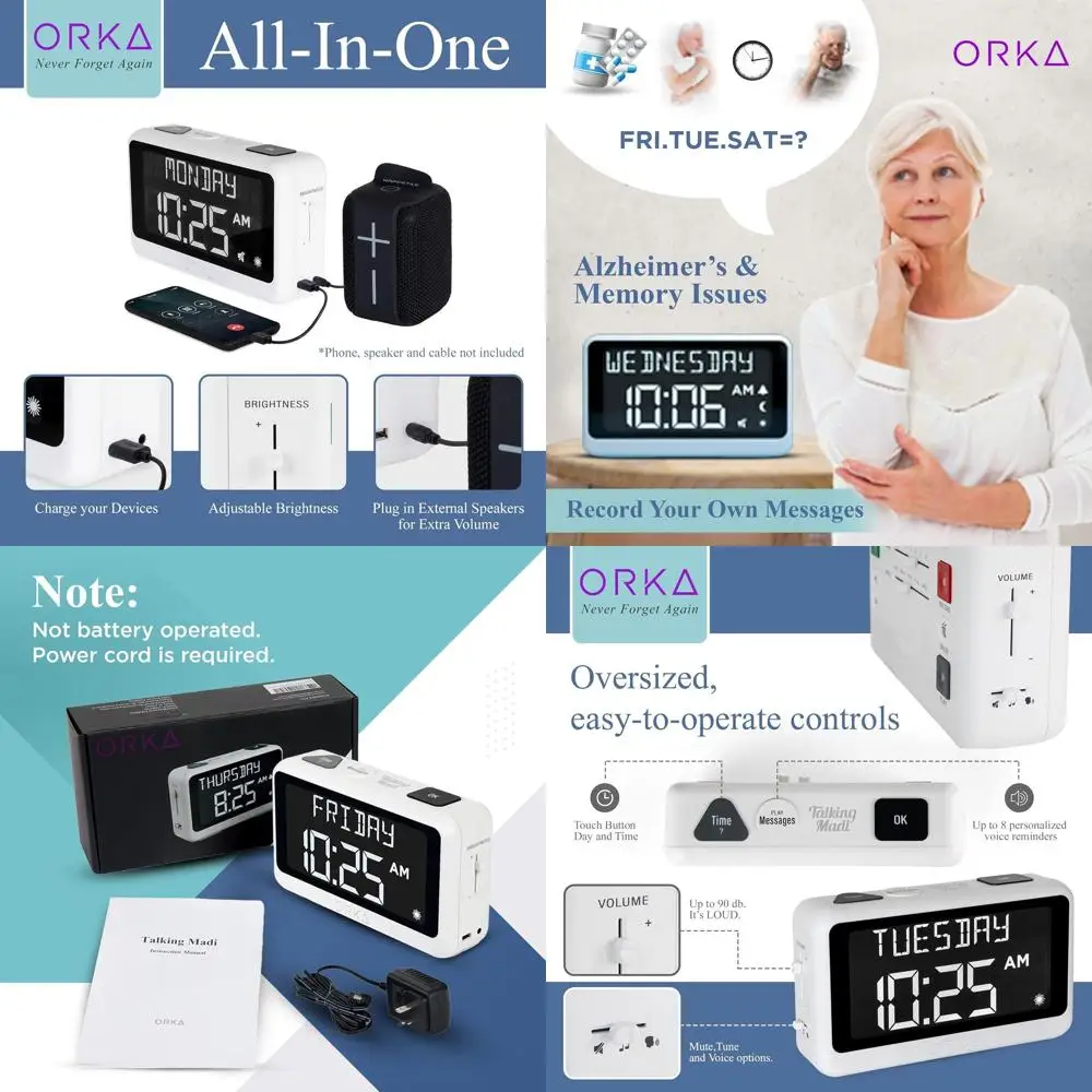 

Voice-Activated Large Pill Reminder Clock for Seniors with Custom Alarms - White Digital Day Clock for Dementia, Hearing, and Vi