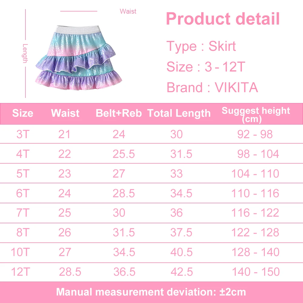 VIKITA Children Colorful Gradient Skirt with Layered Ruffles Kids Charming Sparkly Birthday Party Performance Princess Skirts