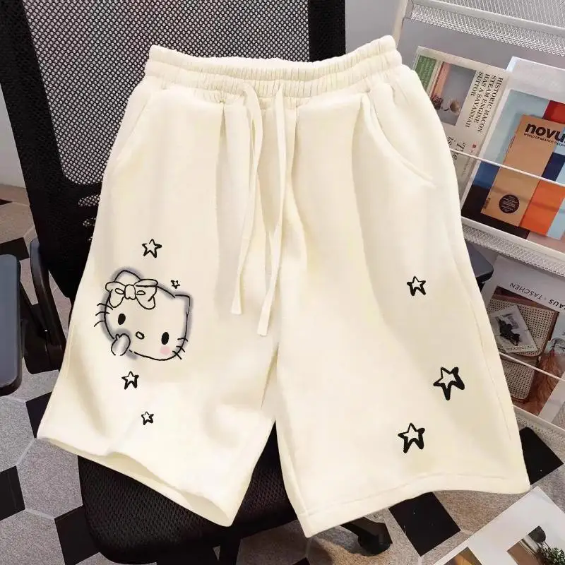 

Sanrio Girls Shorts Hello Kittys Summer Cute Cropped Pants Wide Legs Loose Casual Breathable Cartoon New Style Kawaii High Gifts