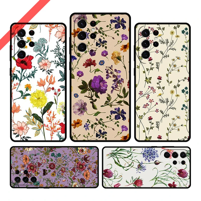 Botanical Drawings Flowers Plants Phone Case For Samsung Galaxy S20 FE S21 S10 S23 Plus S24 S22 Ultra Note20 Note10 S9 S8 Cover