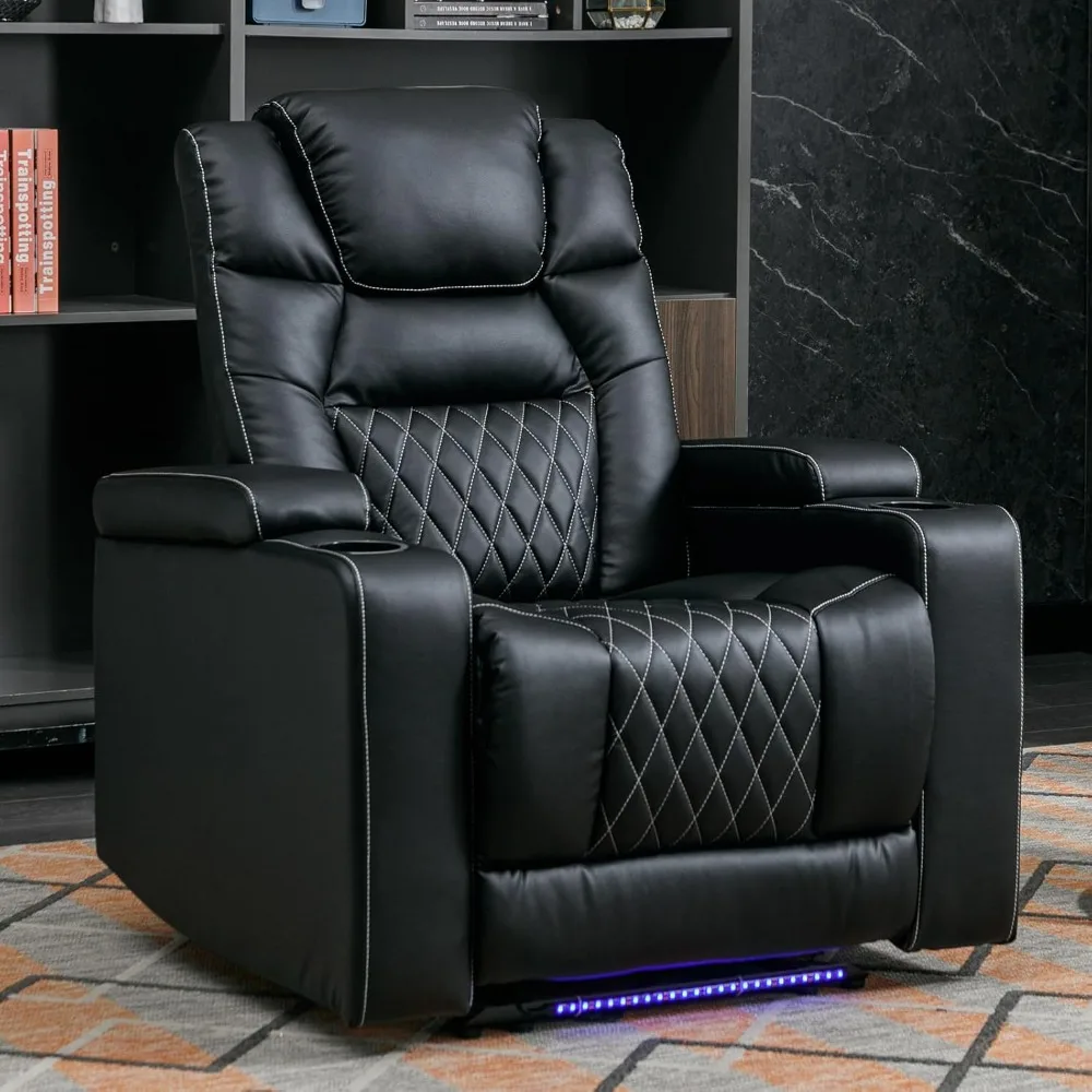 Power Recliner Chair with USB Port, Electric PU Leather Home Theater Seating for Living Room, Movie Reclining Chairs37Dx36Wx42H