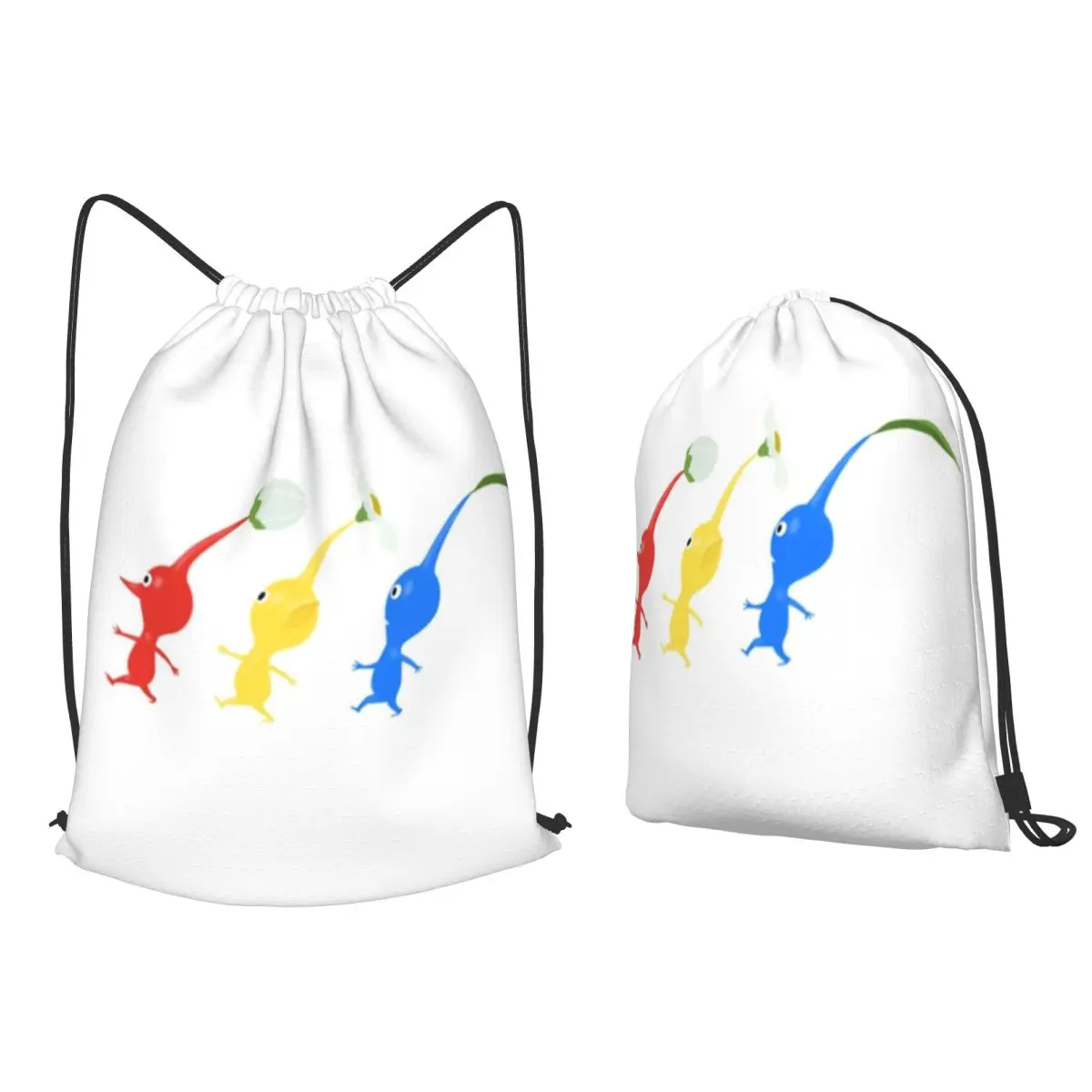 3 Pikmin Running (on Grey) Backpacks Casual Drawstring Bundle Pocket Sports Bag Book Bags for Man Woman Students