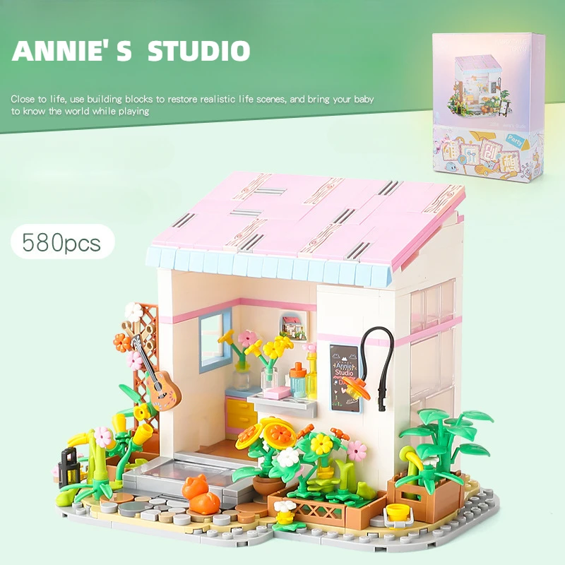 おとぎ話の町シリーズフラワールーム寝室マイクロDIYハウスモデル女の子組み立てゲームビルディングブロックおもちゃ女の子へのギフト