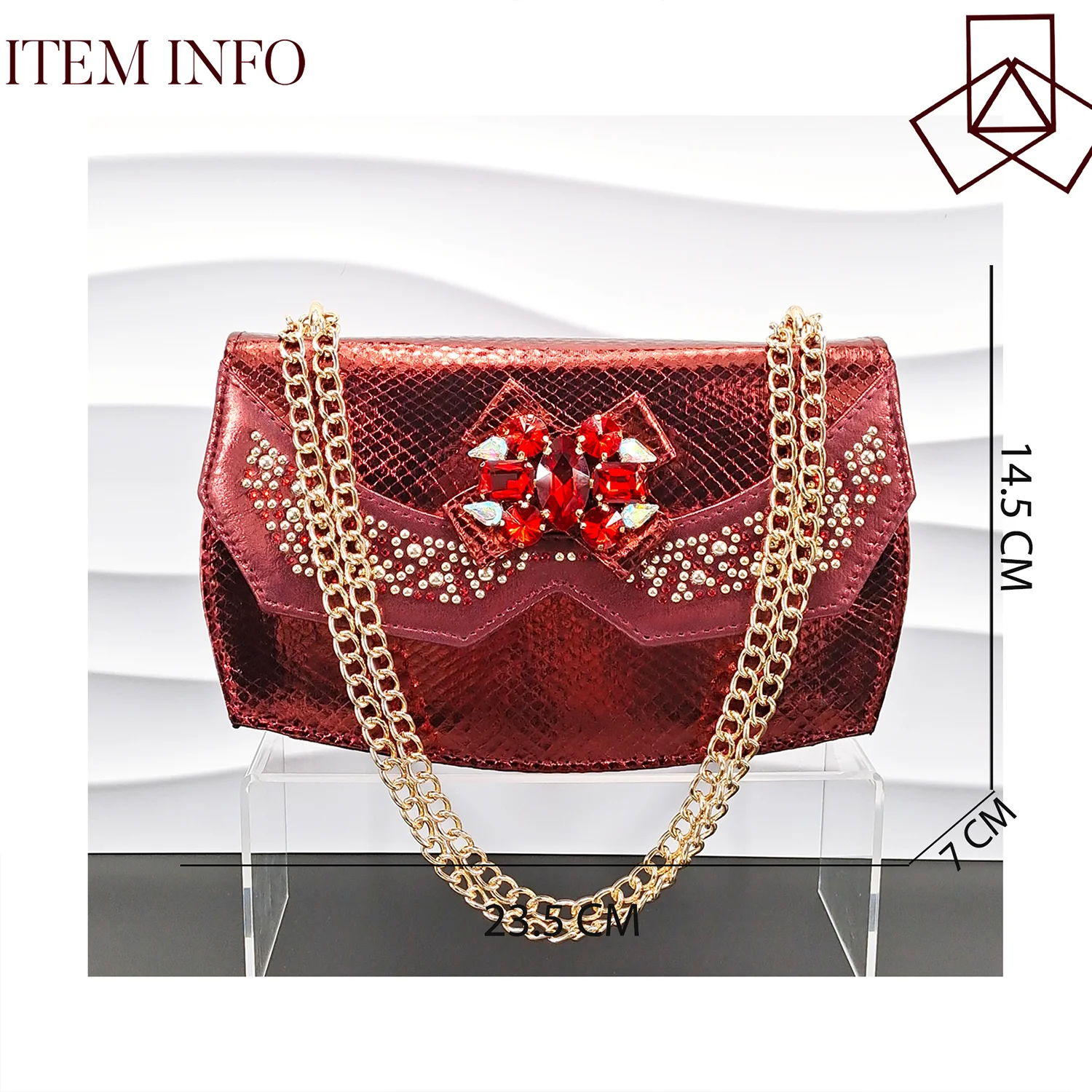 2024 New Italian Design Faux Snakeskin Texture Red Shoes And Bags Rhinestones Embellished Pointed Toe High Heels Fine Handbags