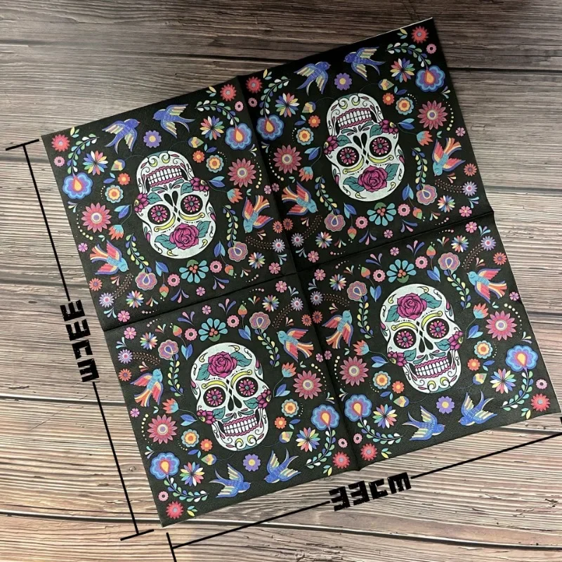 20pcs/Pac 33*33cm 2-Ply New Halloween Flower Skull Party Paper Napkins Colorful Napkins Party Decoration Paper Placemats Cheap