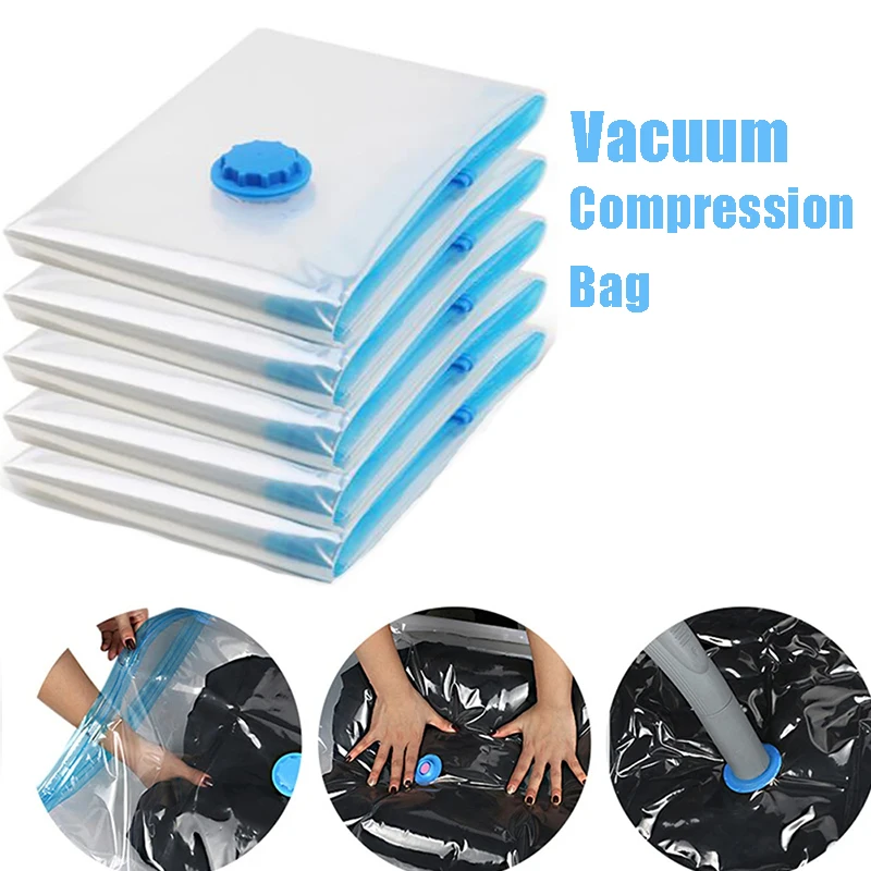 Vacuum Storage Bags With Valve Transparent Folding Compressed Space Saving Travel Seal Packet Organizers For Towel Cloth Blanket