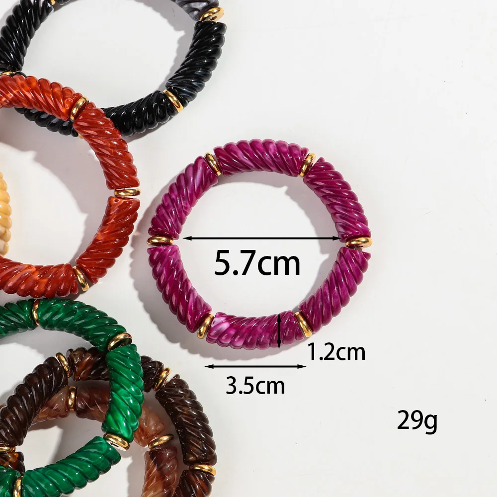 Vintage Big Twisted Bamboo Tube Acrylic Elastic Bracelet for Women Man Boho Chunky Thread Elbow Bead Stack Bangle Couple Jewelry