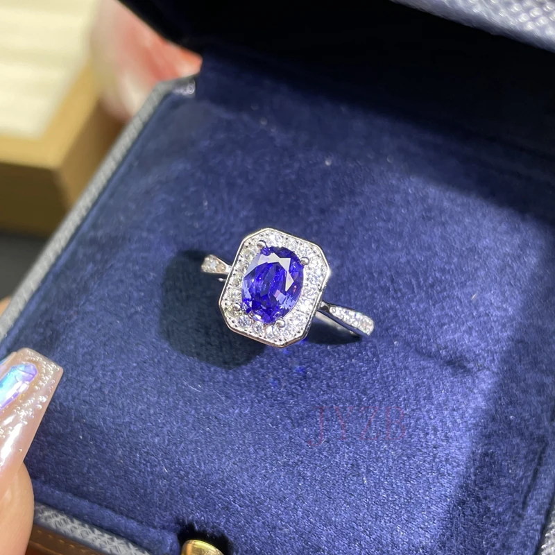 High-grade natural Tanzanite ring for women ins Niche gemstone Ring Light luxury High quality sterling silver opening adjustable