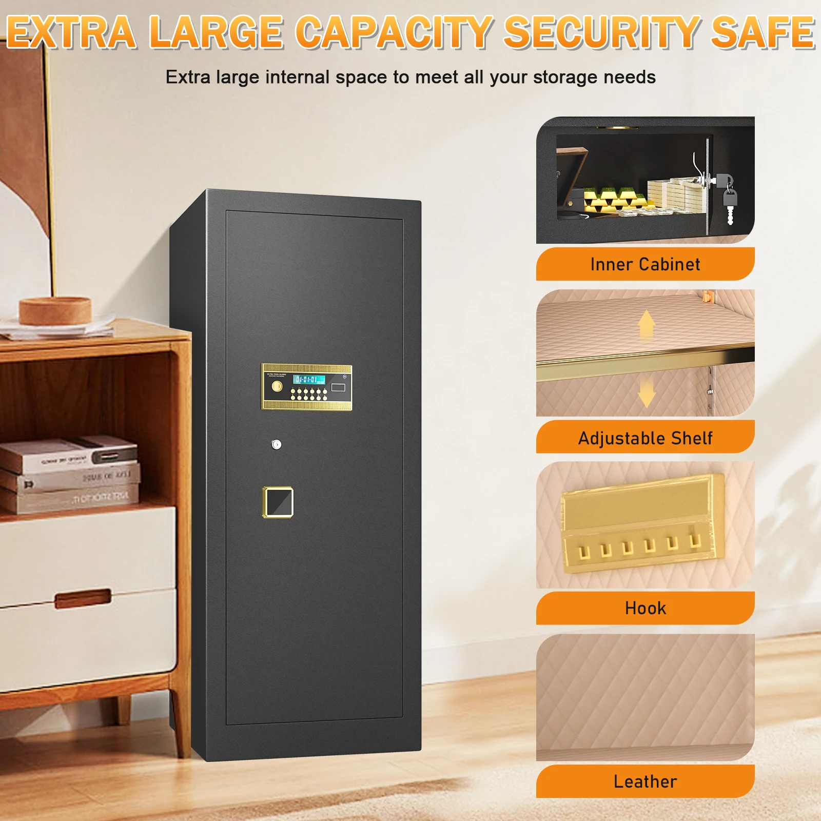 59.05'' Extra Large Safe Box, 17.3 Cubic Feet Heavy Duty Big Safe with Security Double Key Lock & Seperate Lock Box for Document