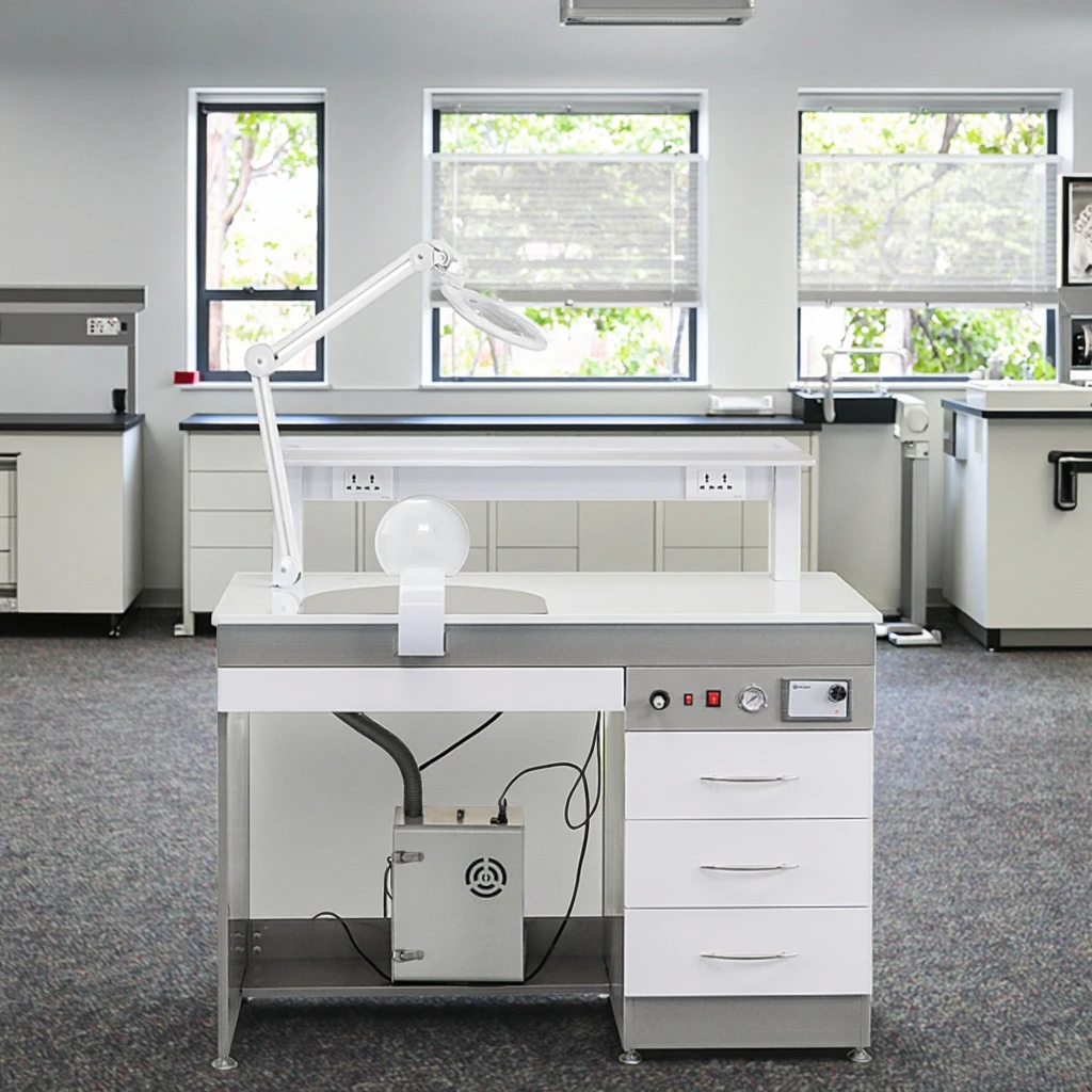 

Медицинская лабораторная мебель Anteeth: Стол-верстак из нержавеющей стали с белой мраморной столешницей для стоматологических клиник и лабораторий