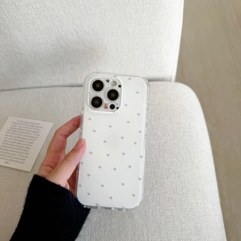 Korean White & Purple Polka Dots Phone Case for Samsung Galaxy S26 S25 S24 S23 S22 S21 FE Ultra Plus 4G 5G Feather Texture Cover