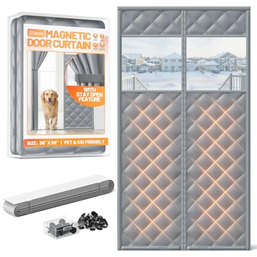 

Magnetic Insulated Door Curtain Fits 36"x96" Doors - Thermal Door Cover for Winter with Clear Window, Window Insulation Kit and