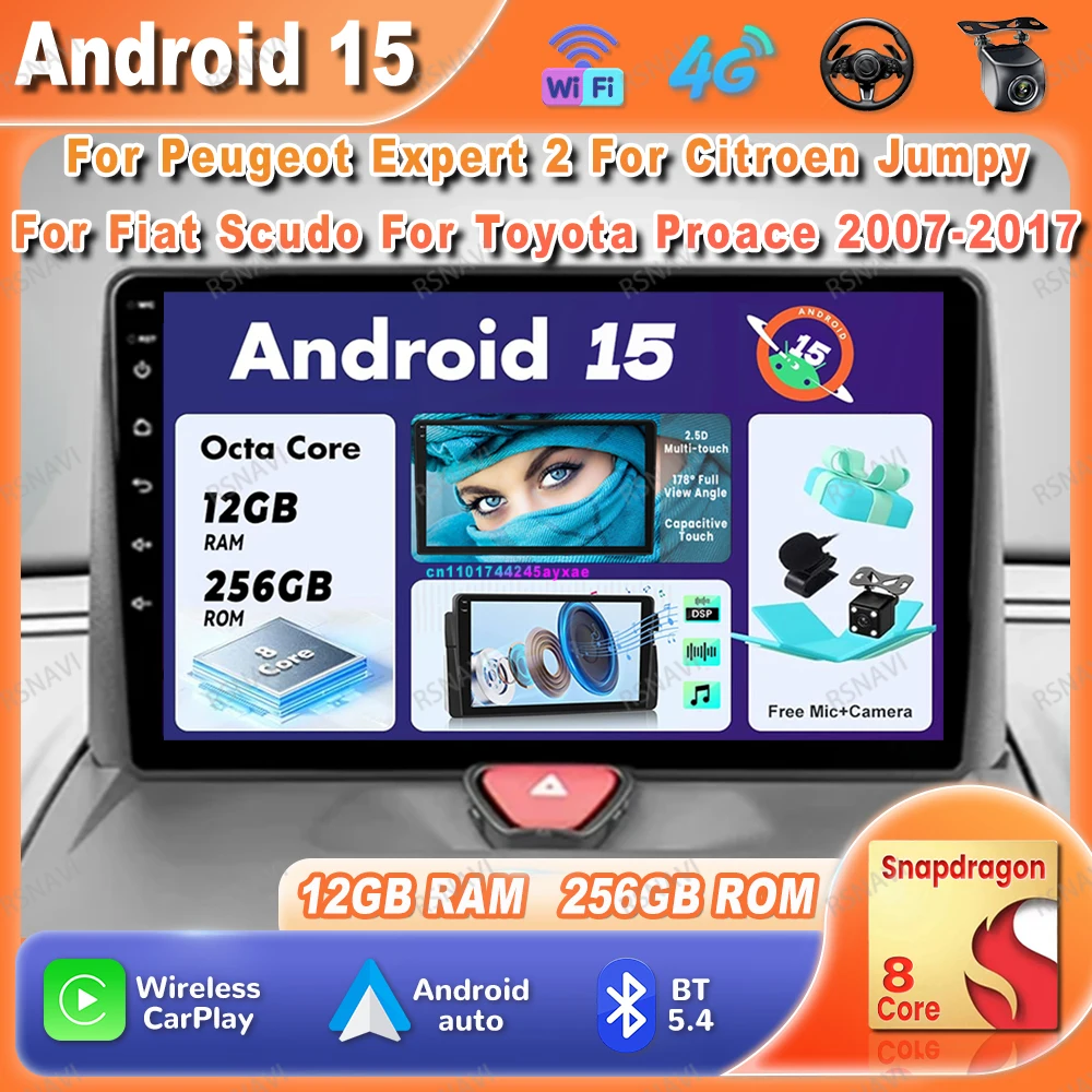 Android 15 Car Radio For Peugeot Expert 2 For Citroen Jumpy For Fiat Scudo For Toyota Proace 2007-2015 2016 2017 Qualcomm DVD BT
