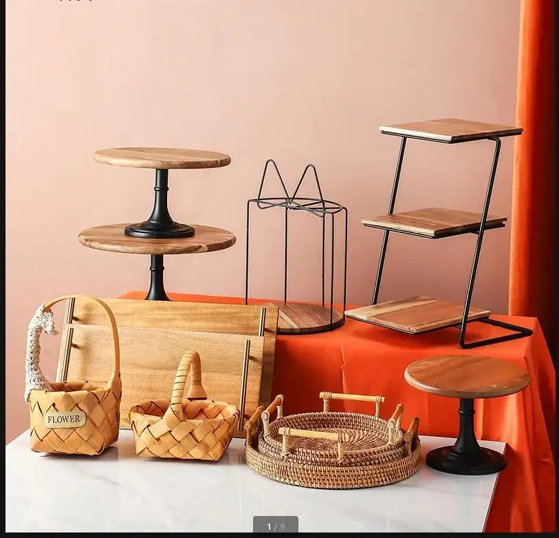 Wooden Cake Stand Pan Snacks Dessert Plate Display Food Tray Sushi Dish Storage Basket Decorative Frame