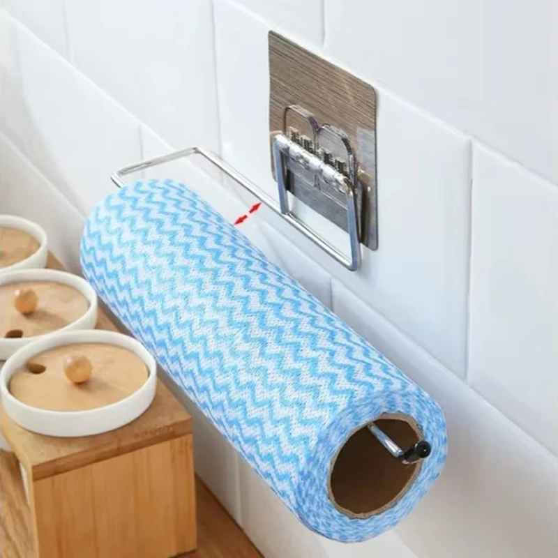 1/4 Of The Kitchen Wall Hanging Paper Towel Rack, Perforation-Free Dish Cloth, Towel, Plastic Wrap Stainless Steel Storage Hooks