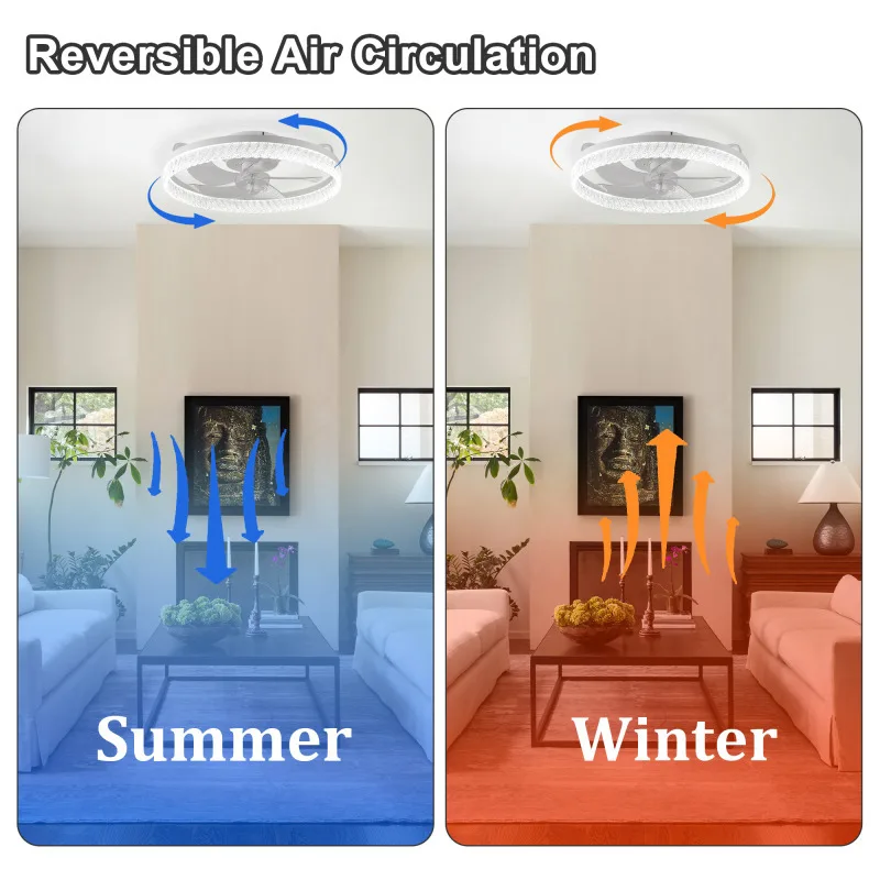 Crystal - Decorated Ceiling Fan with White  Light Modern Retractable Blade Chandelier Fan for Living Room and Bedroom