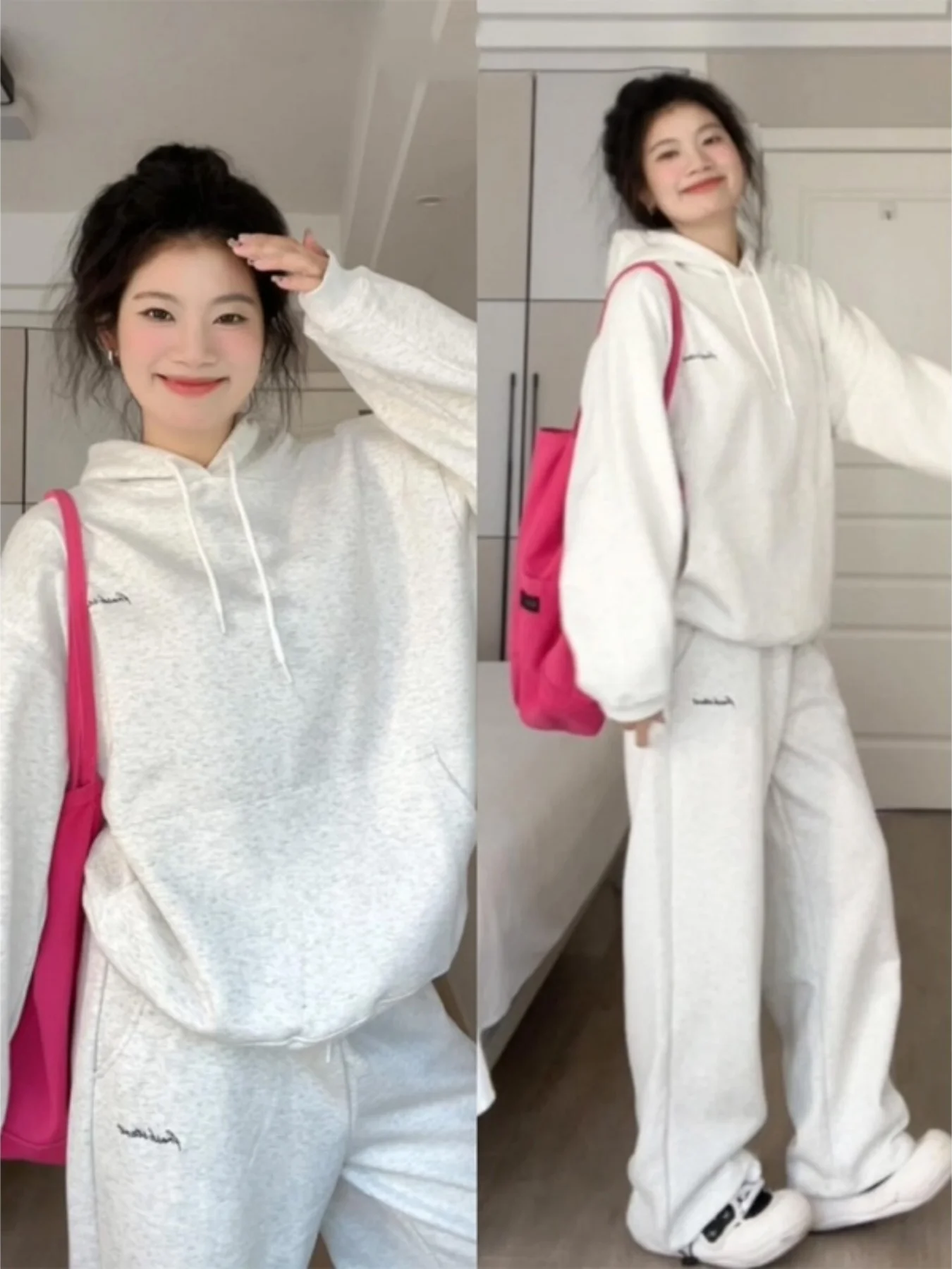 

Весенне-осенний удобный и универсальный свободный облегающий спортивный повседневный костюм для похудения в американском стиле молодежный тонкий повседневный спортивный костюм с капюшоном для девочек молодежный толстовка с капюшоном и спортивные штаны сту