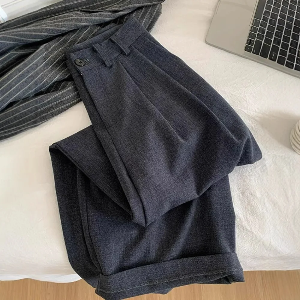 

Premium Dark Gray Thin and Drape Suit Pants Women's Spring and Autumn Loose Straight Wide-leg Pants