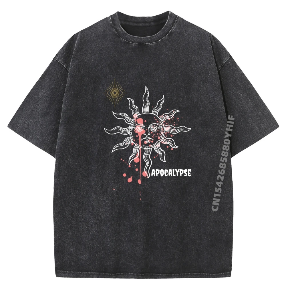 

Newest Washed Shirt Eclipse Apocalypse Science Graphic Tee Comfortable Mens Printed T Shirt Daily Wear Leisure