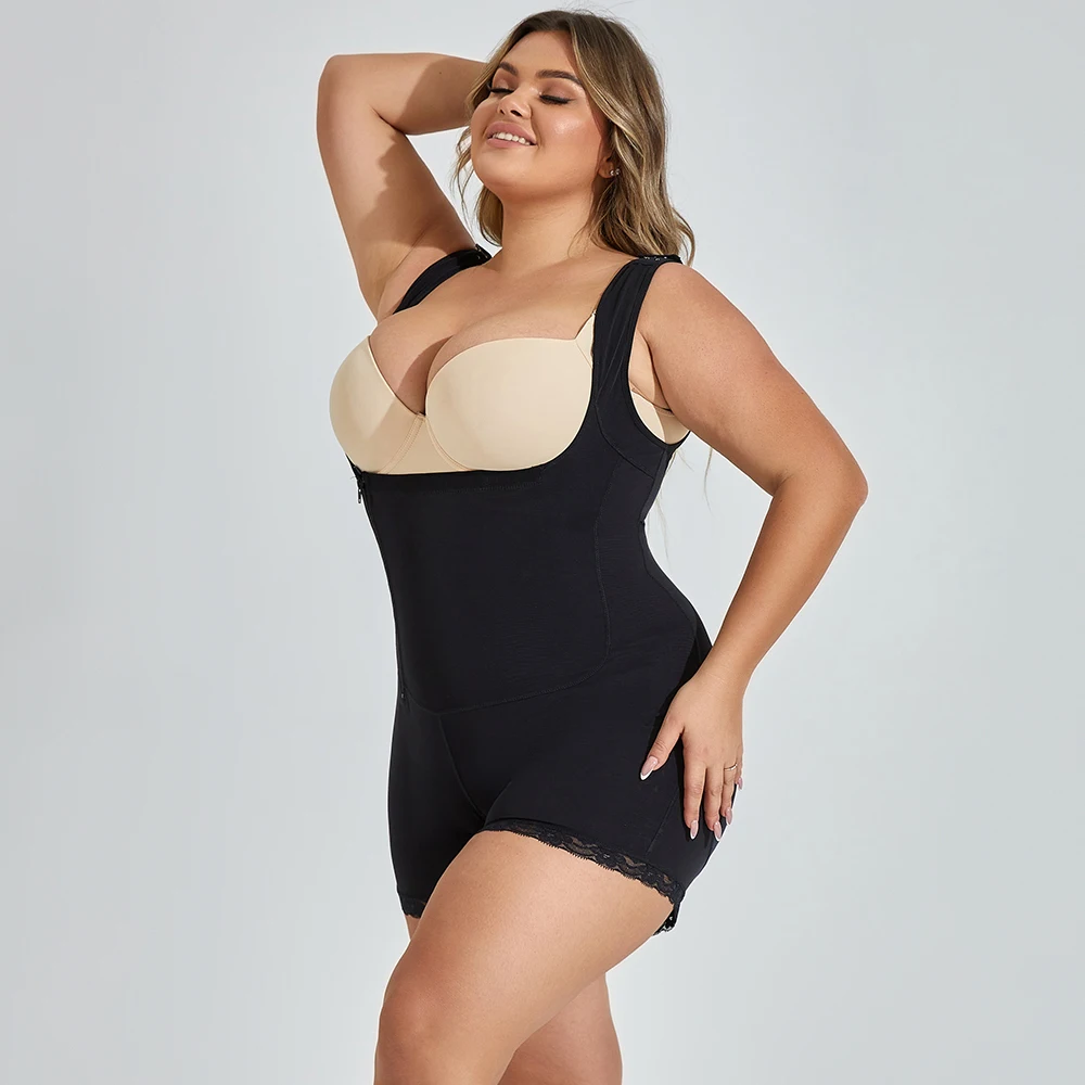 Plus Size nero e Beige fibbia con cerniera Tummy Tightening e Butt Lifting Shapewear