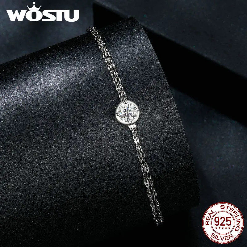 WOSTU 5MM 0.5CT Moissanite Double Layer Chain Bracelet Women 925 Sterling Silver Wedding Link Bracelets GRA Certified Jewelry