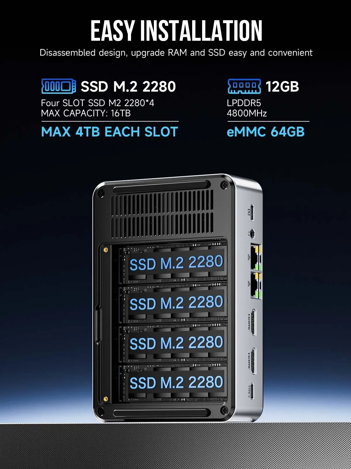 GMKtec G9 Twin Lake N150 4-bay NAS MINI PC LPDDR5 12GB 64GB 4 * SSD Windows 11 Linux 2*2.5G WIFI6 BT5.2 مكتب ألعاب كمبيوتر صغير