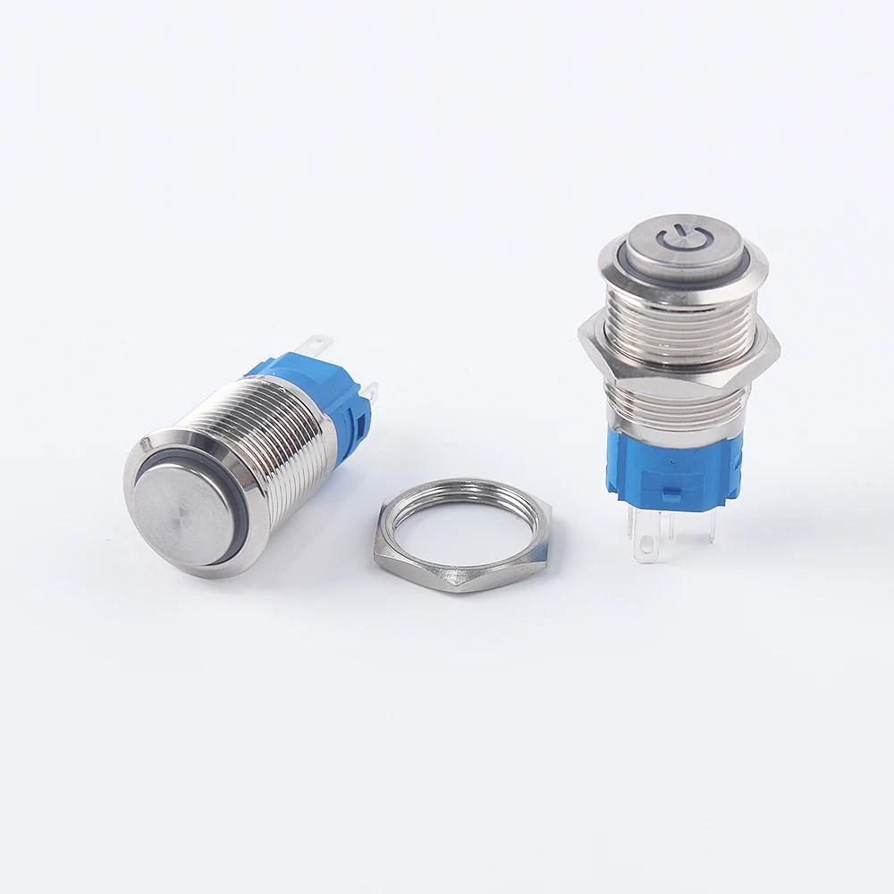 16mm New type Waterproof High Head Metal Push Button Switch With LED Light Self-locking /Momentary Reset 5V12V24V220V Red Yellow