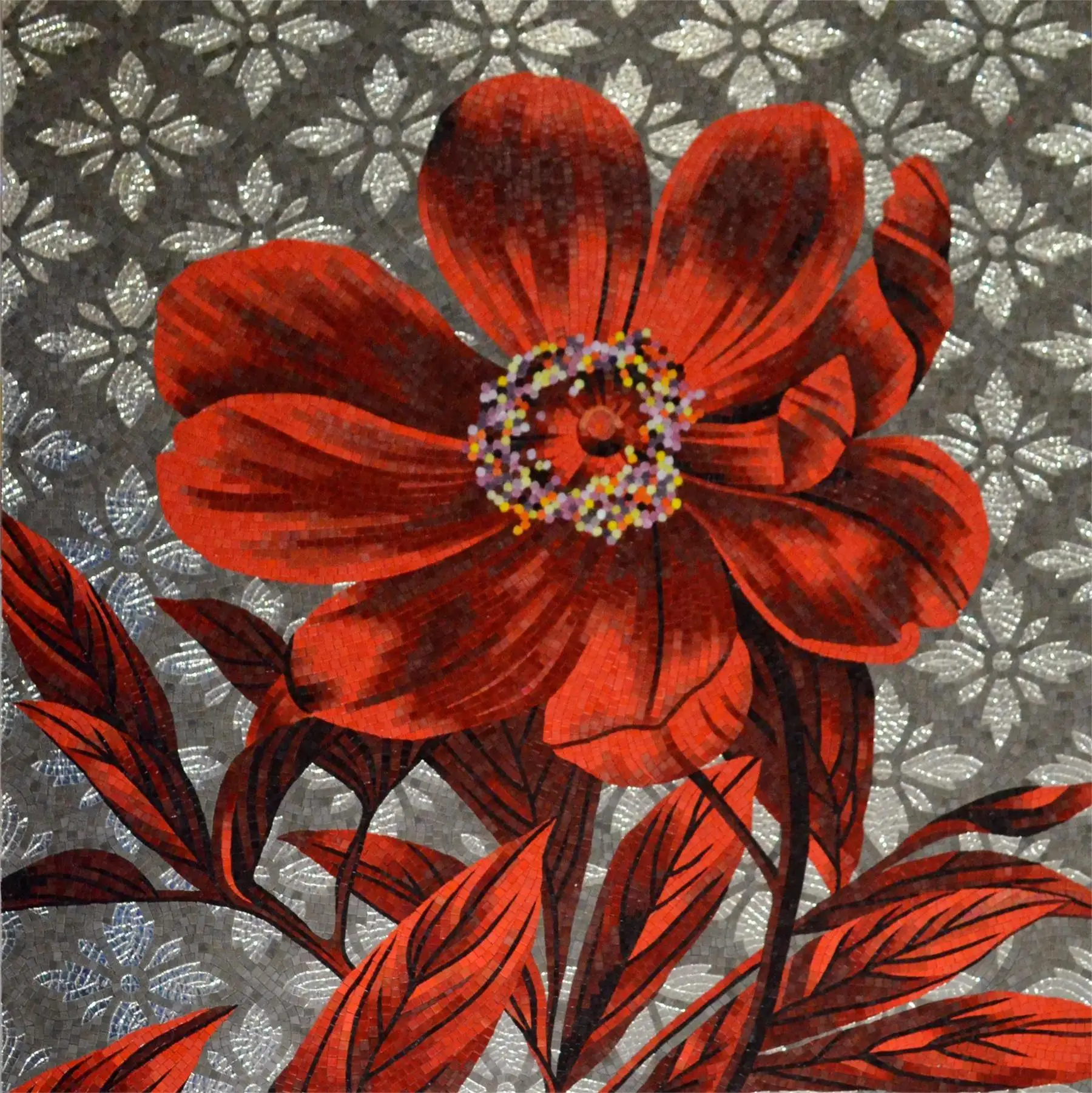 

Customized red flower glass mosaic murals