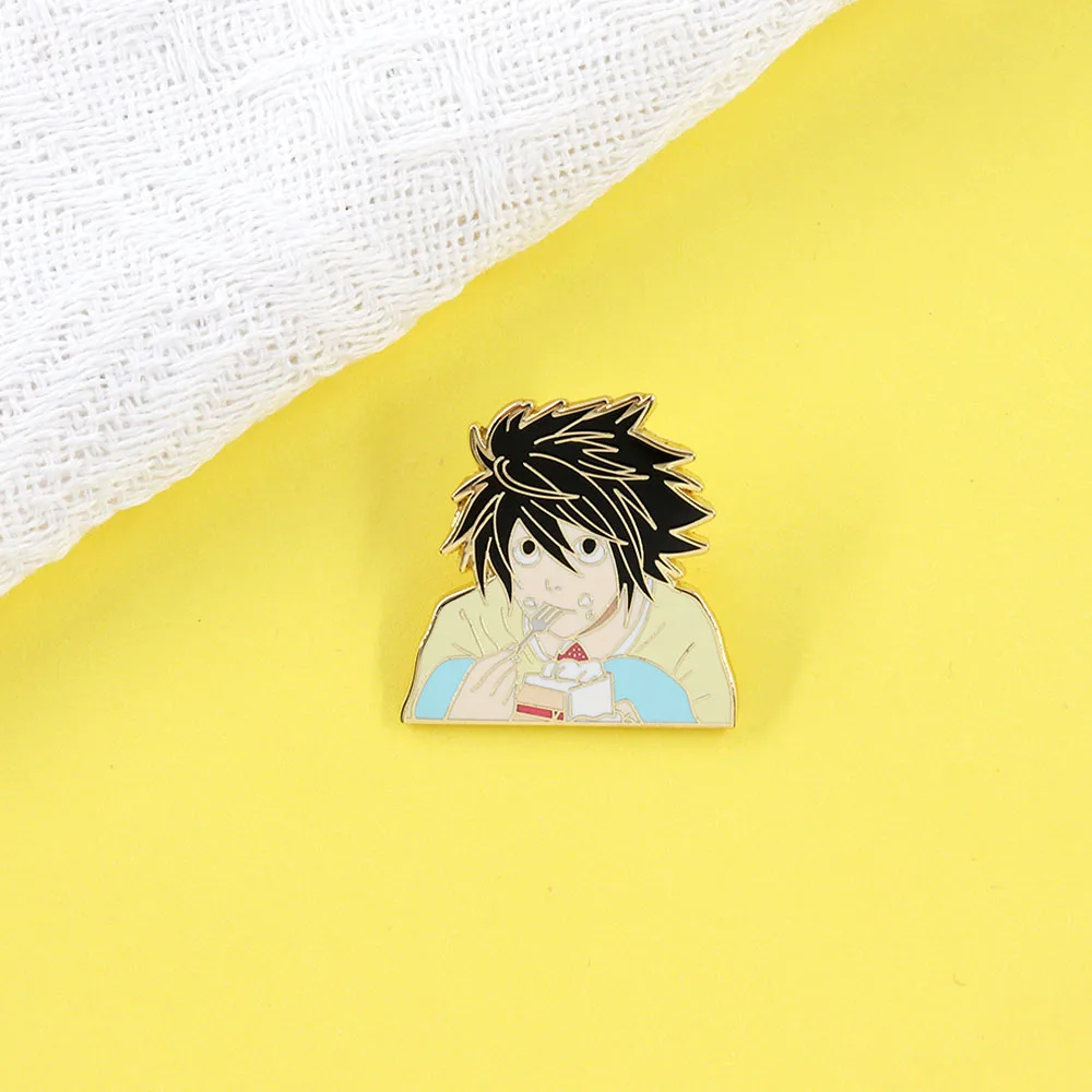 Death-Note L Eating Cake Enamel Pin Creativity Anime Character Brooch Cute Accessories