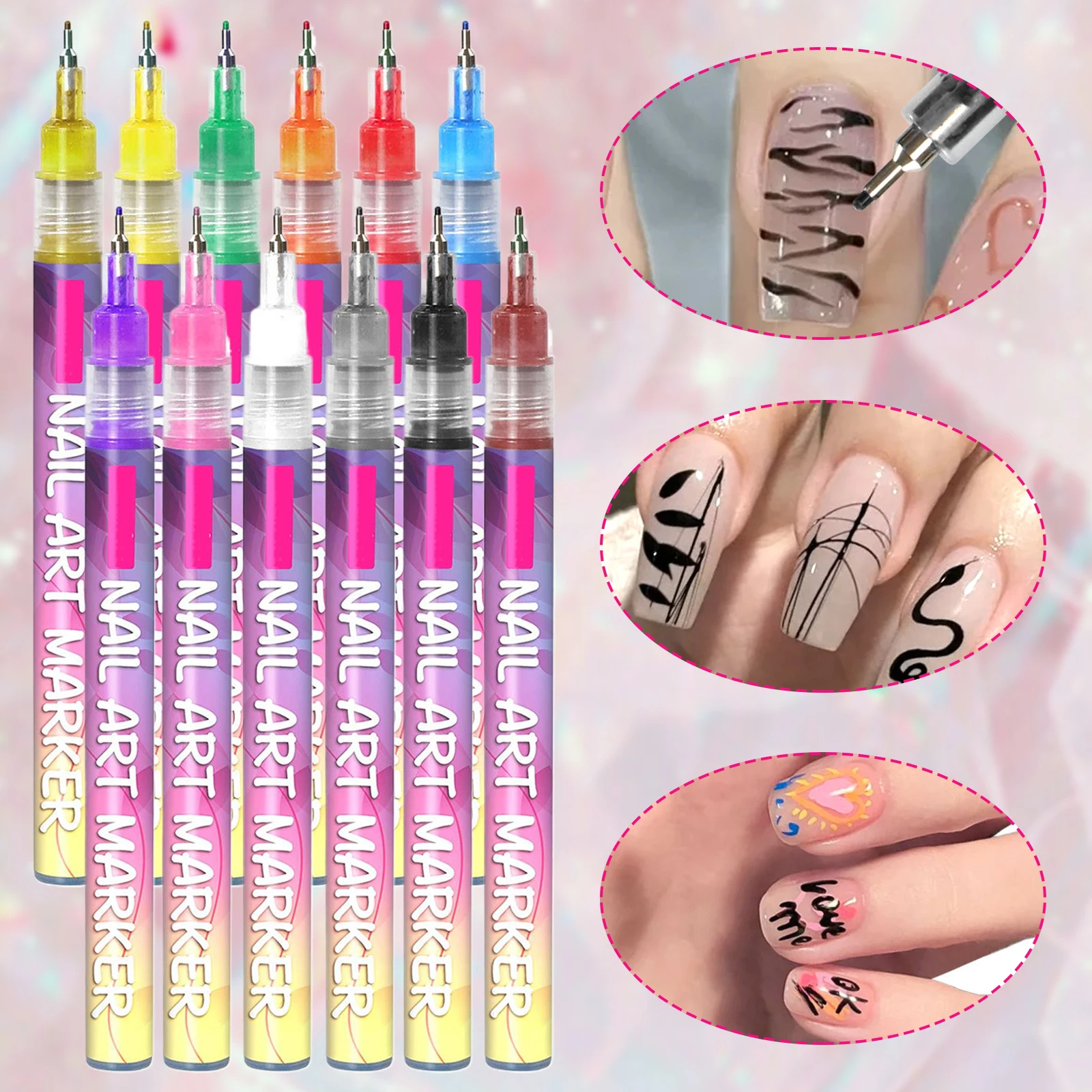 

12-цветный набор ручек для рисования ногтей, ручки для рисования ногтей, ручки для рисования ногтей с тонким кончиком, быстросохнущие ручки для рисования, рисования, точечный лайнер