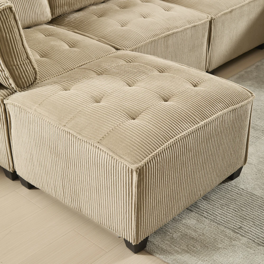 Sofa Modulares 6-Sitzer-Sofa, Kordelstoff, ergonomisch, Aufbewahrungstaschen, flexibel kombiniert als U-Form/L-Form/Sofabett – Detail 33