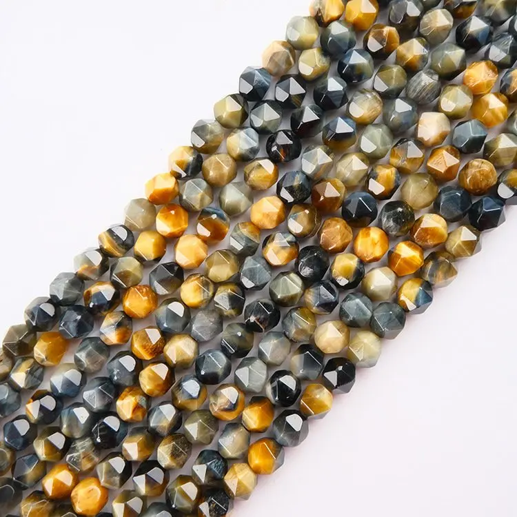 Faceted Natural Stone Tiger eye 8mm Yellow Tiger Eye Facet Stone Beads 15'' Strand For DIY Jewelry Making Bracelet