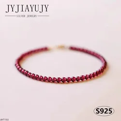 JYJIAYUJY 100% Sterling Silver S925 Bracelet 3MM Red Garnet Ball Shape Handmade Simplicity Hypoallergenic Women Jewelry AYT193