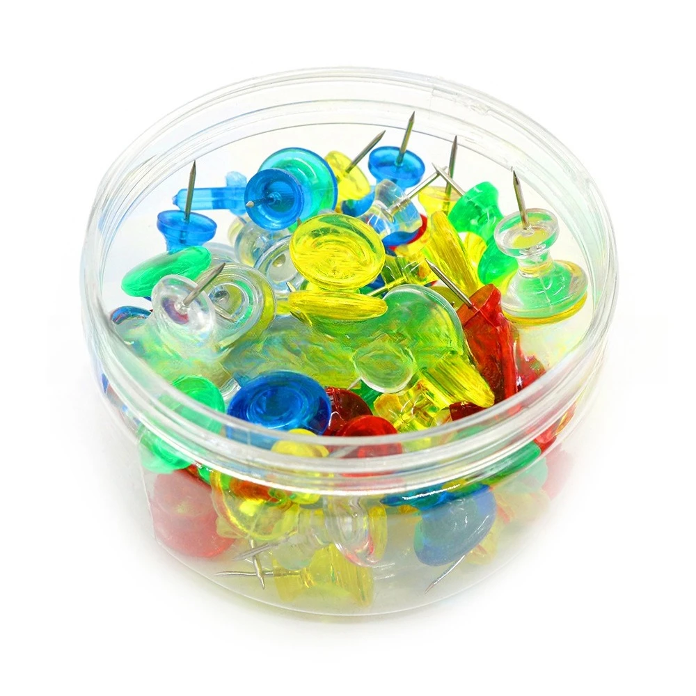 120 large I-nails in a cylinder Color transparent color Office cork nails Large I-nails Thumb push nails for Bulletin Board