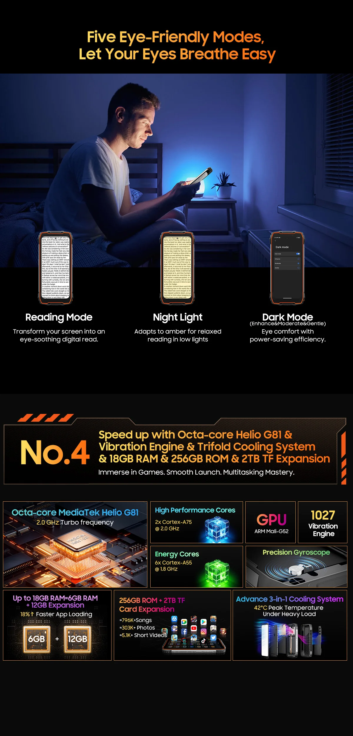OSCAL Pilot 1 6.67'' Rugged Phone, Gemini AI Android 14 Waterproof Outdoor Phone 8GB+256GB, Octa Core, 15000mAh (33W), Dual 4G