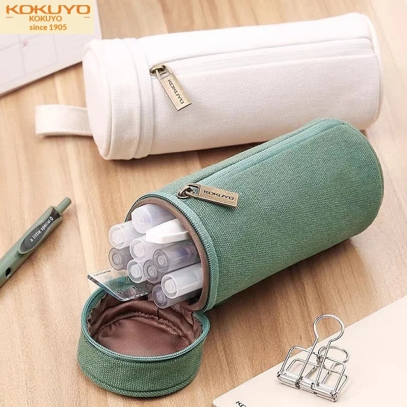

Japan KOKUYO Cylinder Pencil Case Portable Pouch Organizer Large Capacity Canvas Pen Bag Double Zipper Student Stationery Box