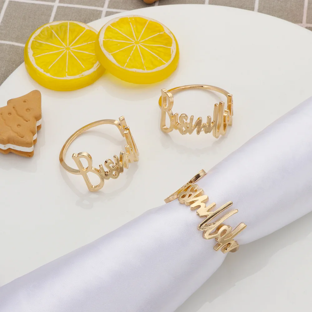 6/12PCSFashion Alloy Letter Prayer 42mm Alloy Blessing Bismillah Napkin Ring For Table Decoration Towel Day Party