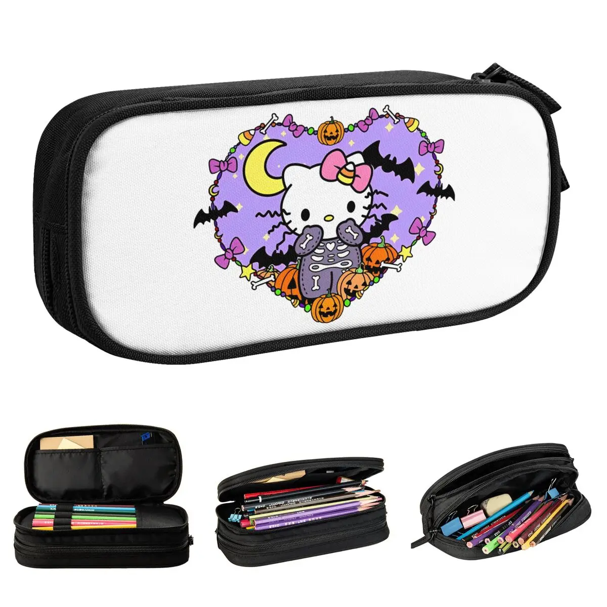 Hello Kitty Halloween Pumpkin Skeleton Cat Pencil Cases Cartoon Pencilcases Pen for Student Large Storage Bag School Accessories